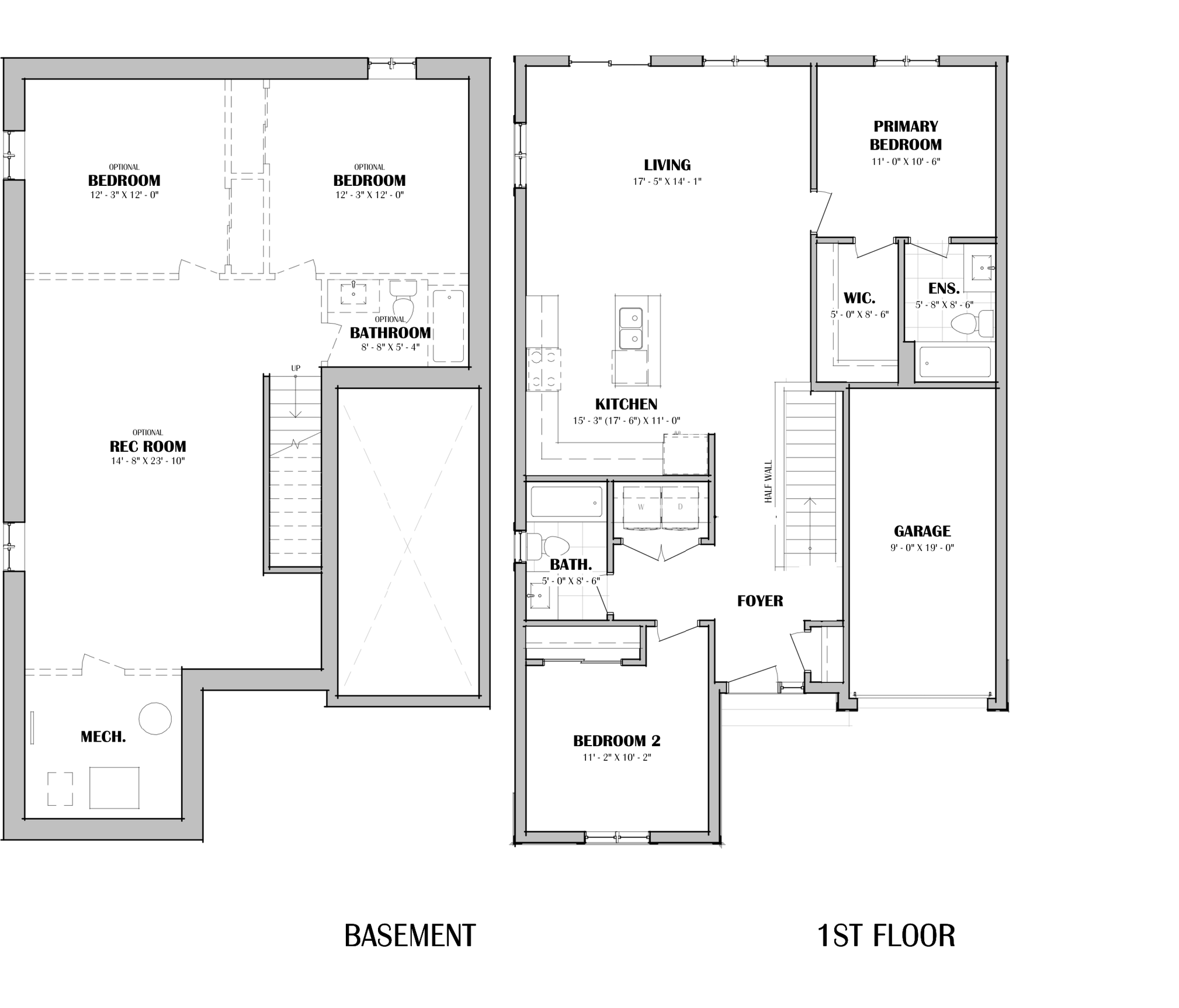 Chestnut basement and first-floor plan drawing.